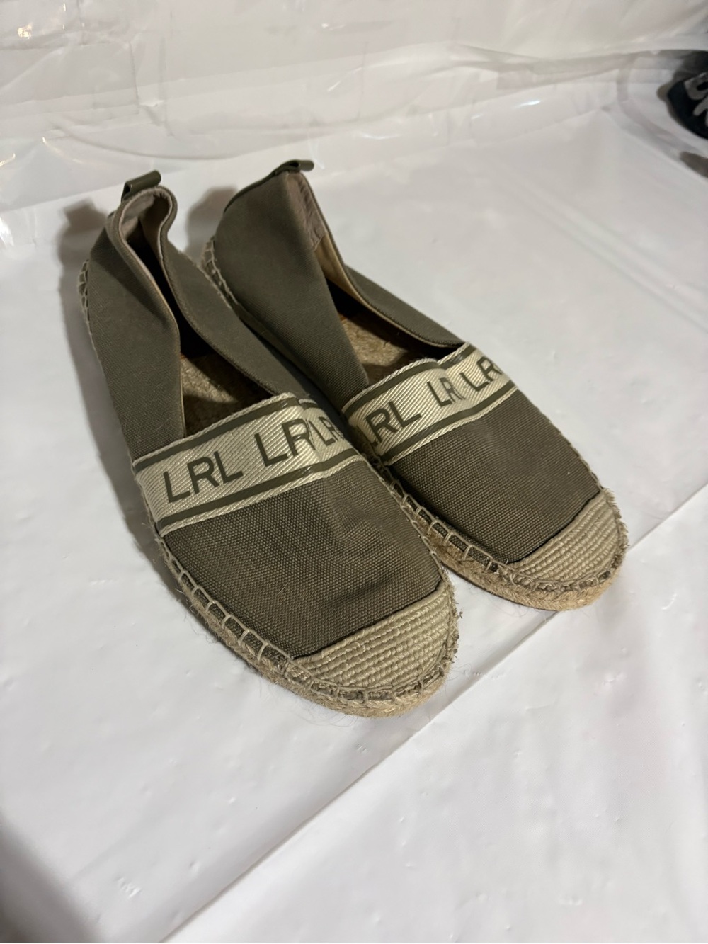 Ralph Lauren Olive Green Canvas Espadrilles with LRL Logo